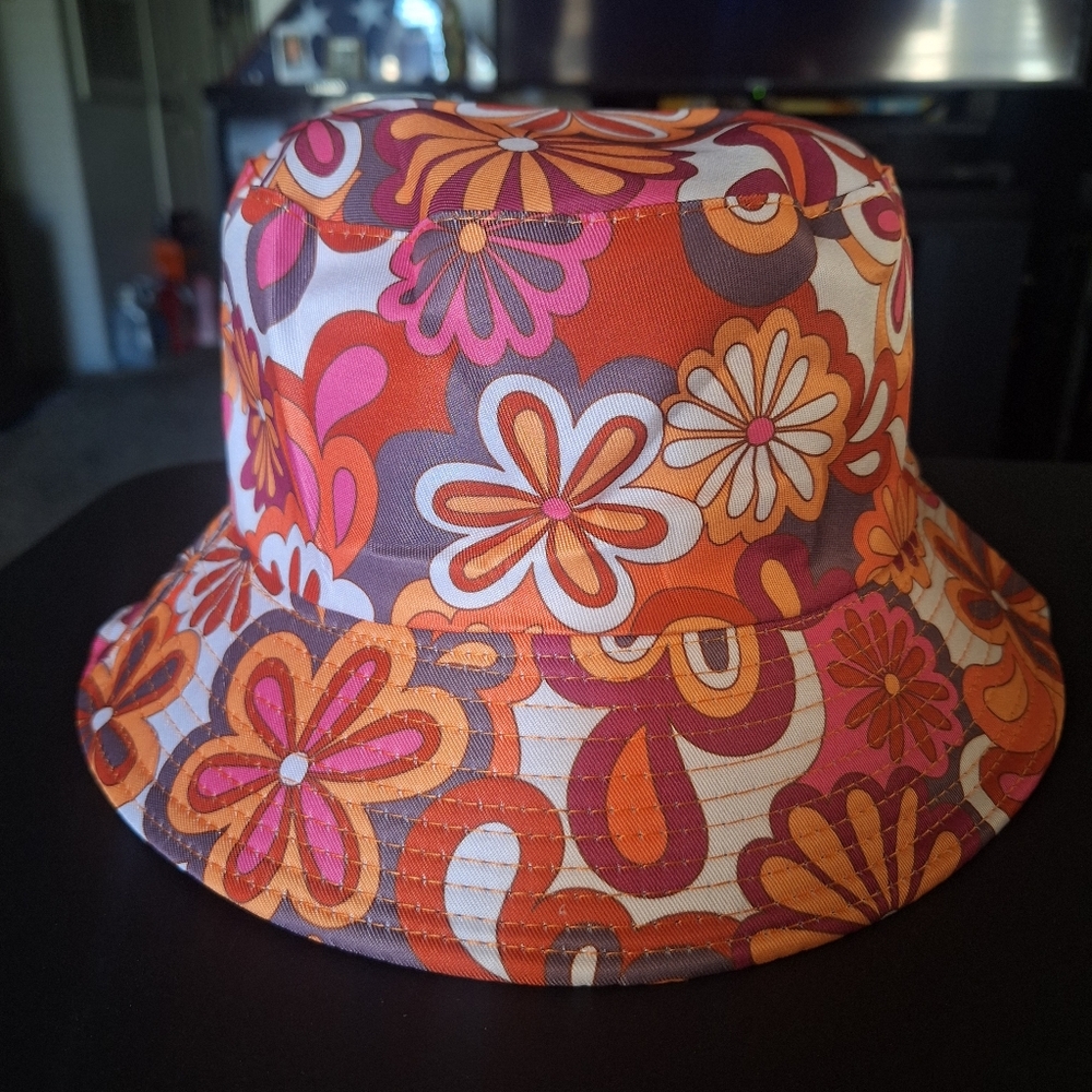 Floral Reversible Bucket Hat in Vibrant Colors Unisex Sz. 22"-23" - Picture 5 of 6